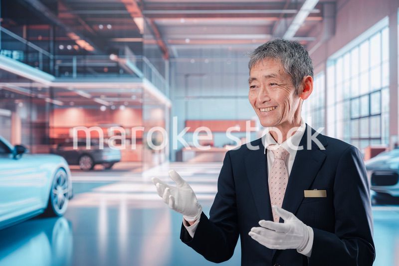 カーディーラーで接客をする男性