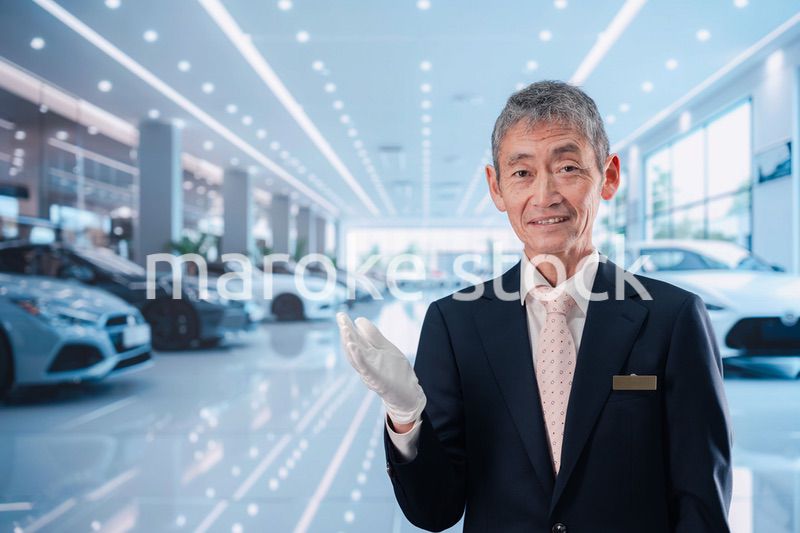 カーディーラーで接客をする男性