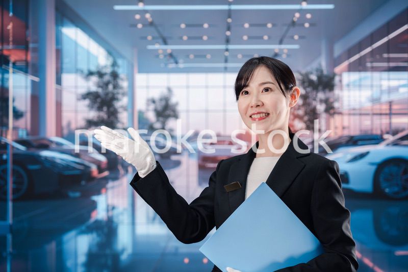 カーディーラーで働く若い女性スタッフ