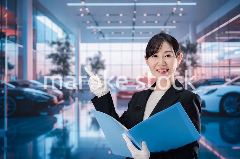 カーディーラーで働く若い女性スタッフ