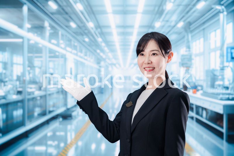 工場見学の案内をする若いビジネスウーマン