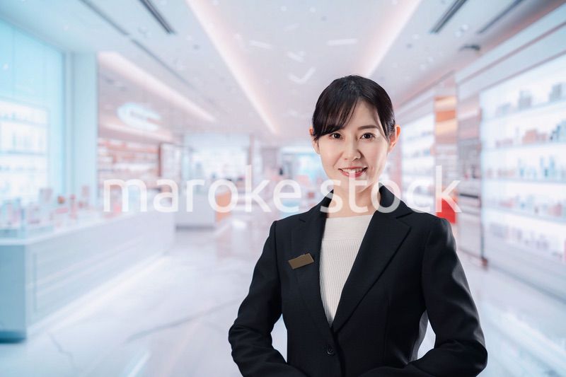 化粧品売り場で接客をする若い女性