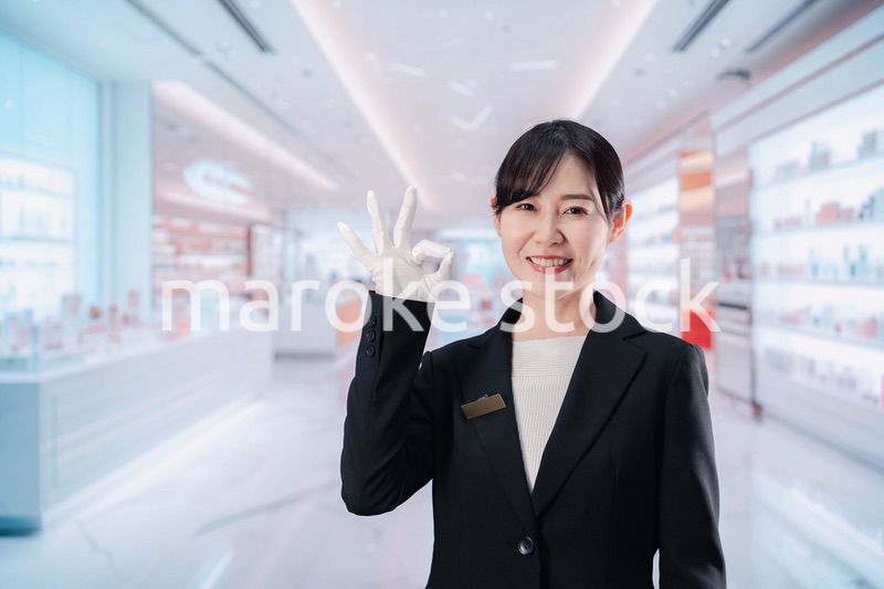 化粧品売り場で接客をする若い女性