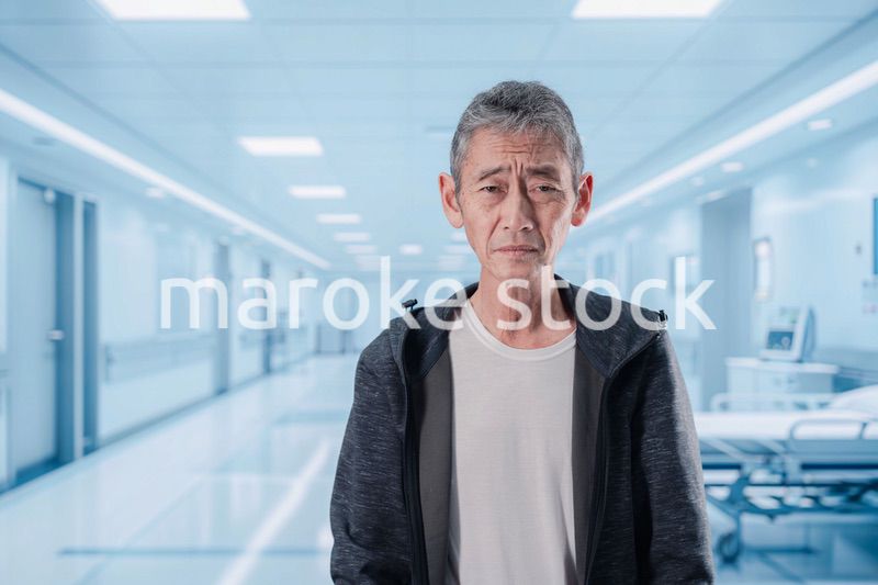 入院中に病院の中を歩く高齢男性
