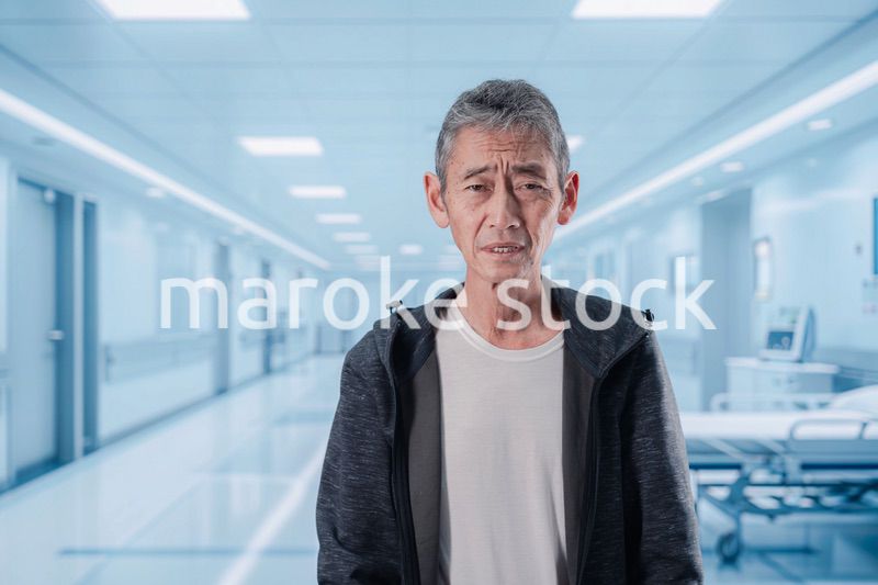 入院中に病院の中を歩く高齢男性
