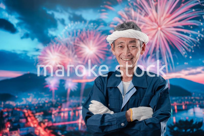 シニアの花火師の男性