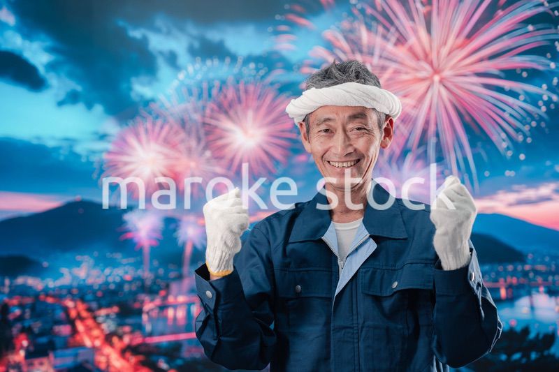 シニアの花火師の男性