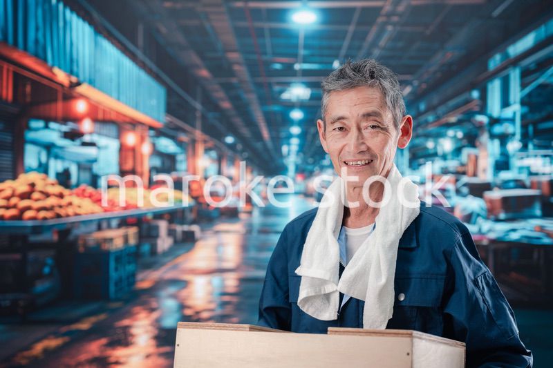 市場で働く高齢の男性
