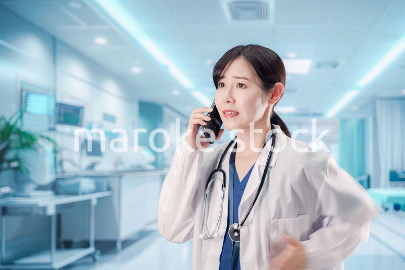 緊急の電話で慌てる医療スタッフ