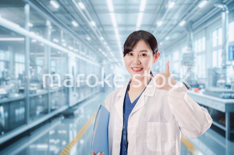 白衣で研究をする若い女性