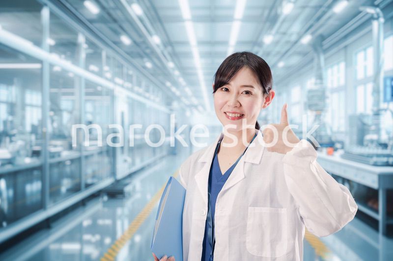 白衣で研究をする若い女性