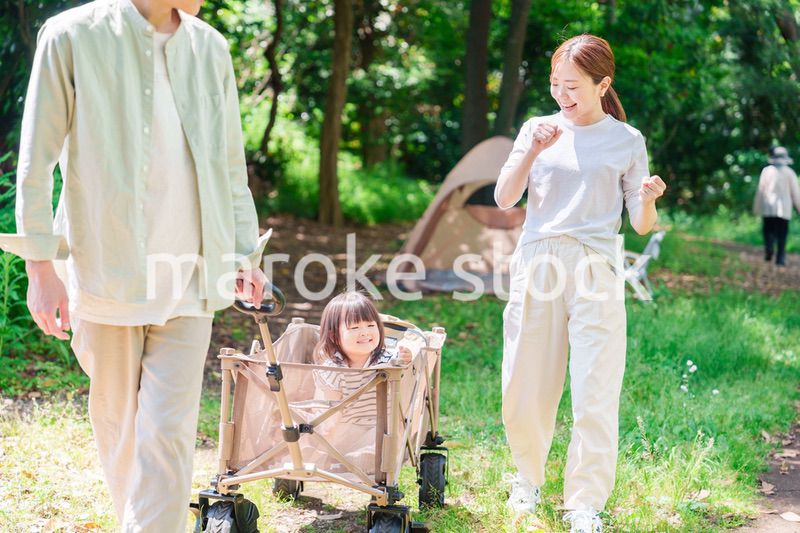 大自然の中でキャンプを楽しむファミリー