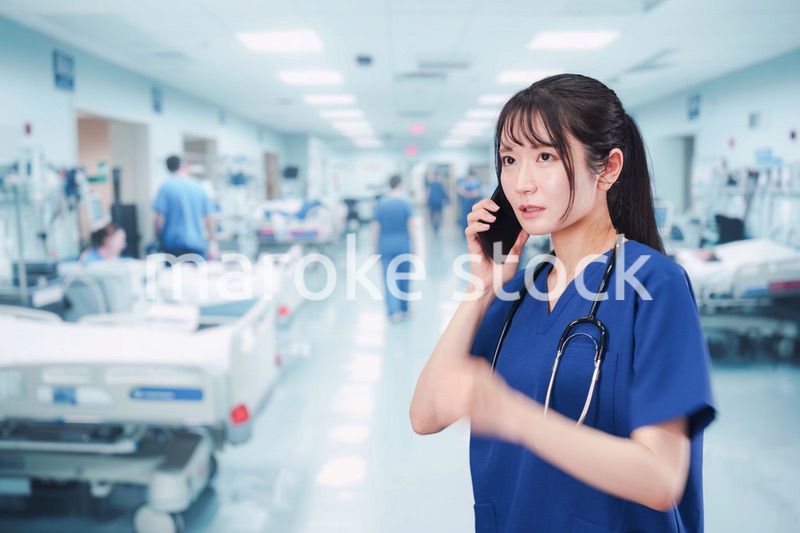 忙しく急患の対応をする若い女性ドクター