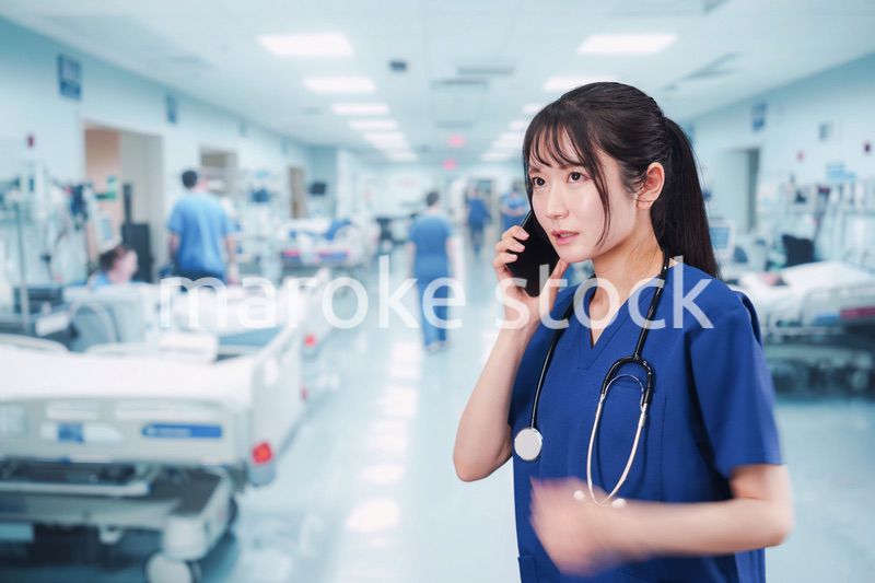 忙しく急患の対応をする若い女性ドクター