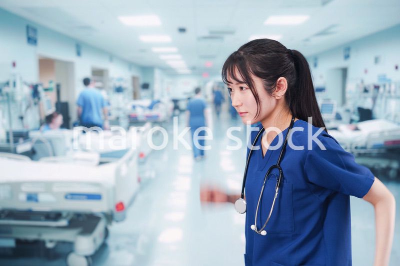 忙しく急患の対応をする若い女性ドクター