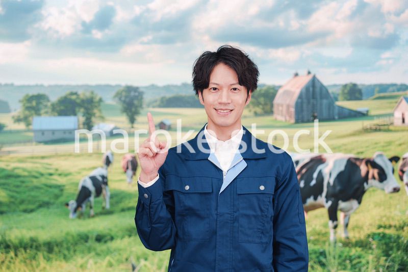 牧場で働く若い男性