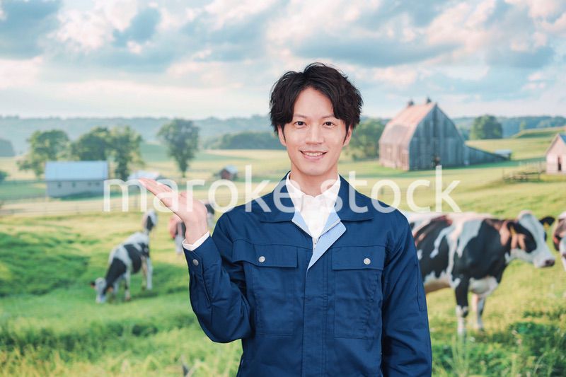 牧場で働く若い男性
