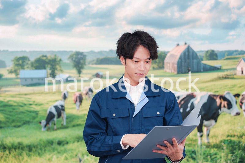 牧場で働く若い男性