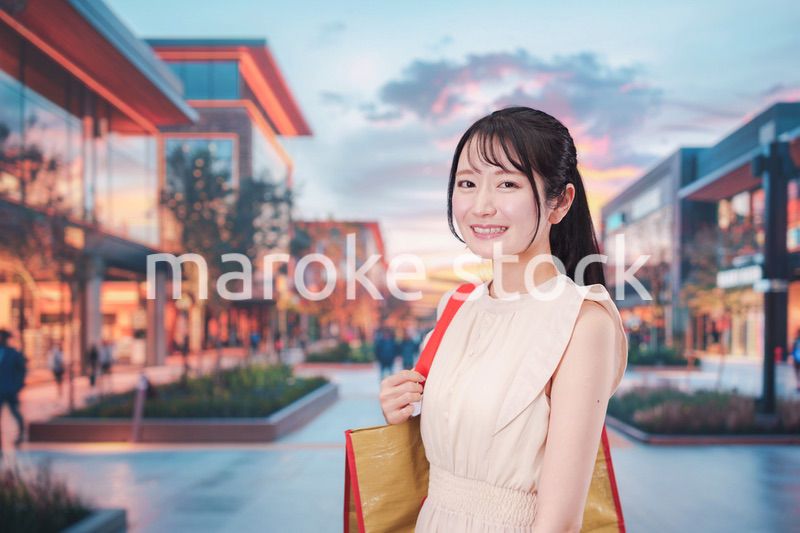 ショッピングモールで買い物をする若い女性