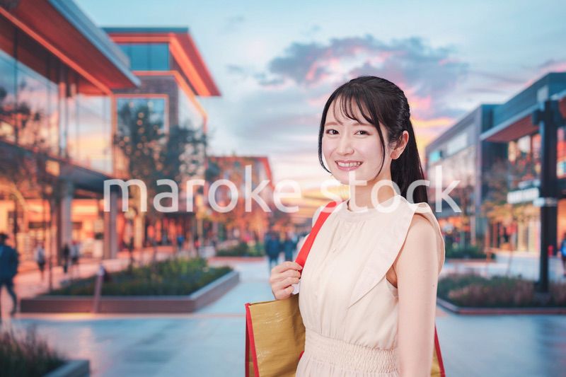 ショッピングモールで買い物をする若い女性