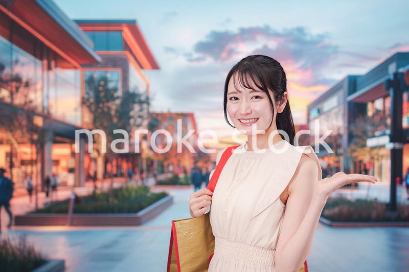 ショッピングモールで買い物をする若い女性