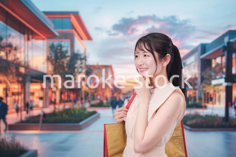 ショッピングモールで買い物をする若い女性