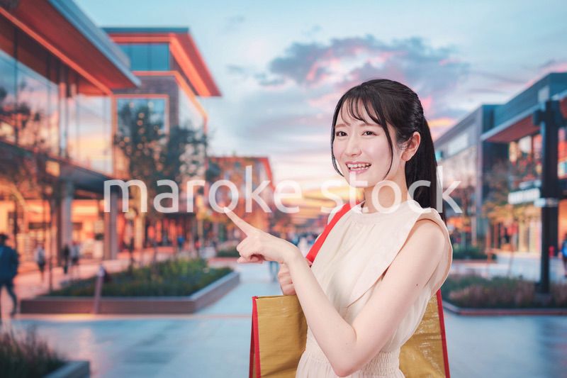 ショッピングモールで買い物をする若い女性