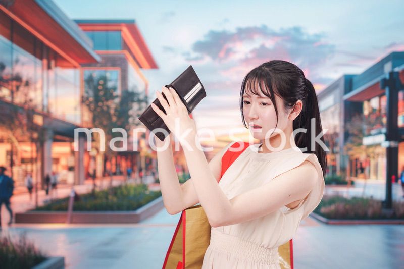 ショッピングモールでお金を使いすぎて金欠になった女性