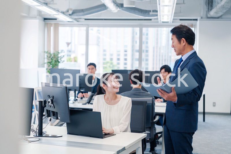 オフィスで上司と話をするビジネスウーマン
