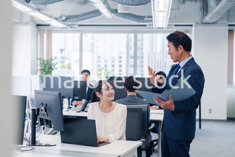 オフィスで上司と話をするビジネスウーマン