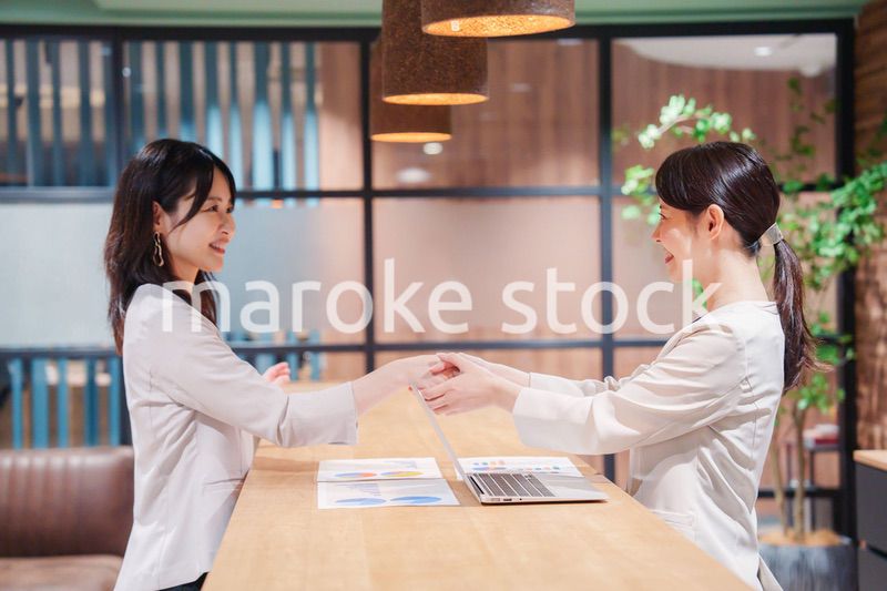 笑顔で握手をする女性のビジネスパーソン