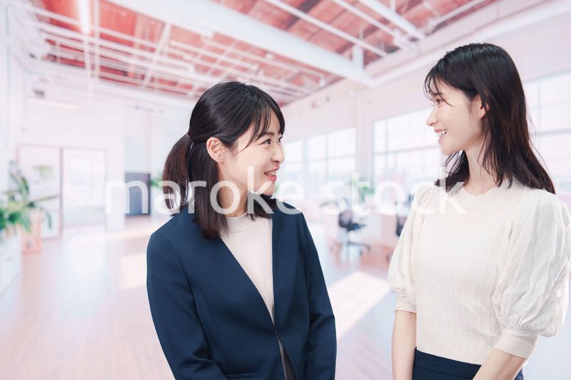 オフィスで会話をする二人のビジネスウーマン