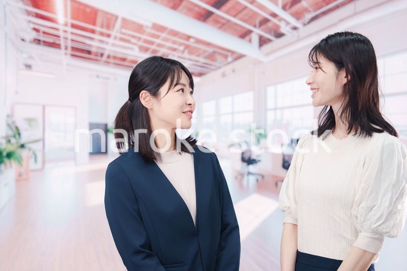 オフィスで会話をする二人のビジネスウーマン
