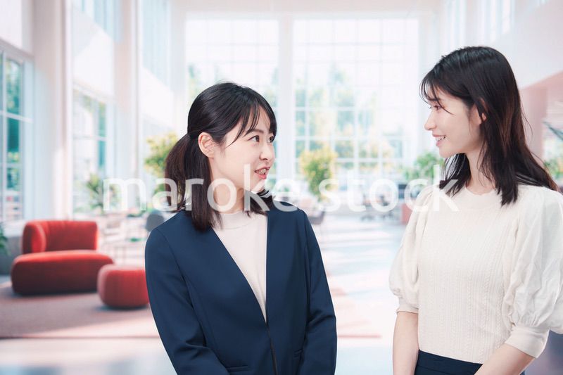 オフィスで会話をする二人のビジネスウーマン