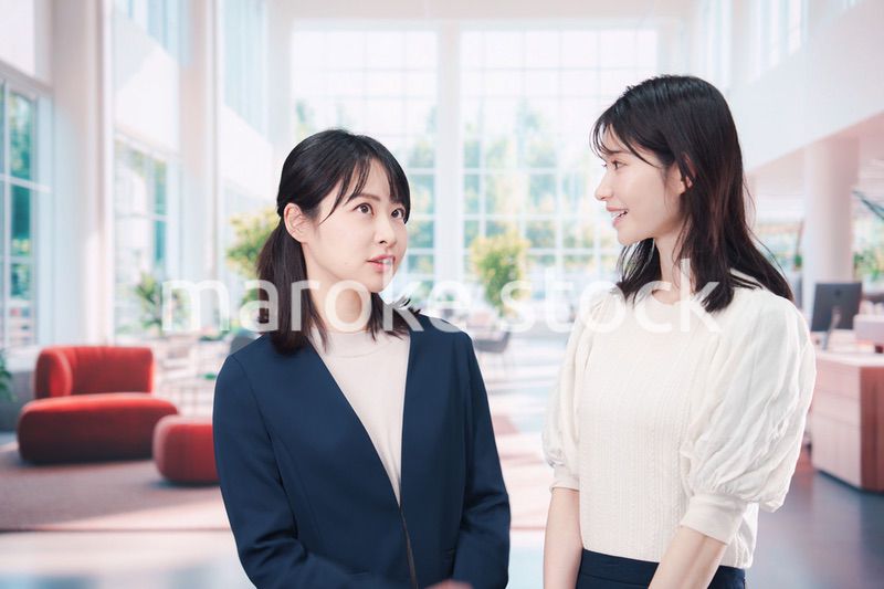 オフィスで会話をする二人のビジネスウーマン