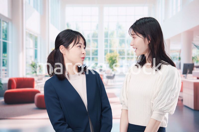 オフィスで会話をする二人のビジネスウーマン