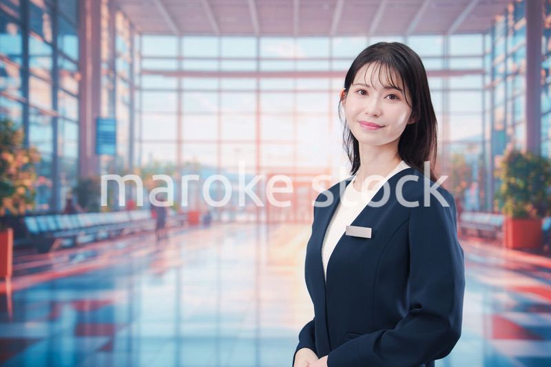 空港で接客をする若い女性スタッフ