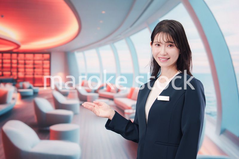 クルーズ船の船内で働く若い女性のクルー