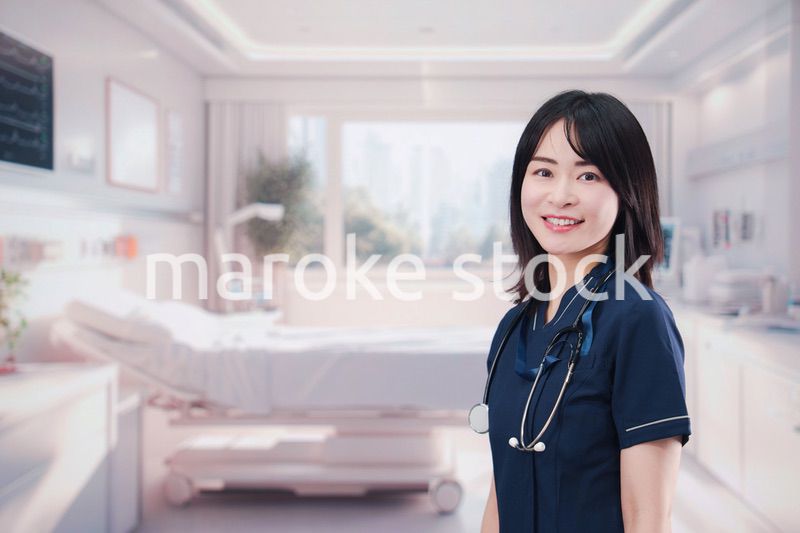 入院病棟の病室で生き生きと働く若い女性