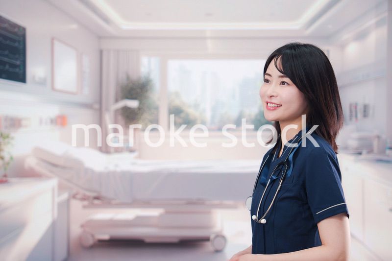 入院病棟の病室で生き生きと働く若い女性