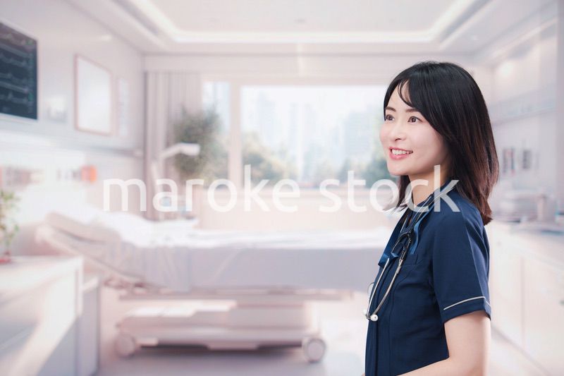 入院病棟の病室で生き生きと働く若い女性