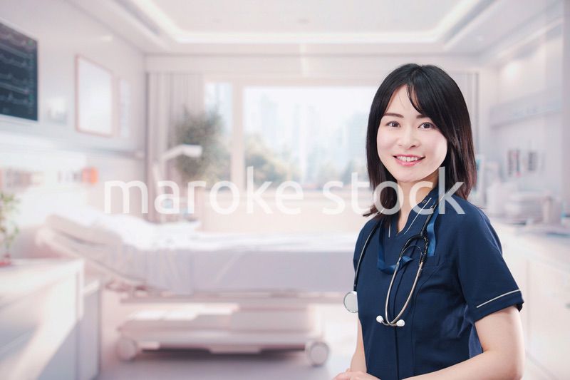 入院病棟の病室で生き生きと働く若い女性