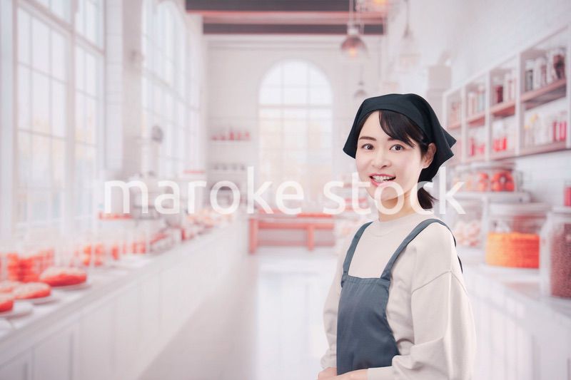 パン屋で働く若い女性