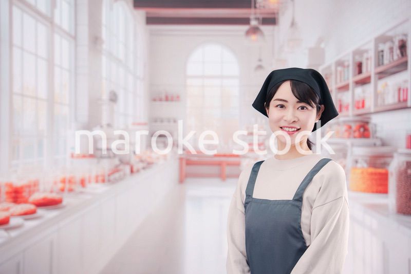 パン屋で働く若い女性