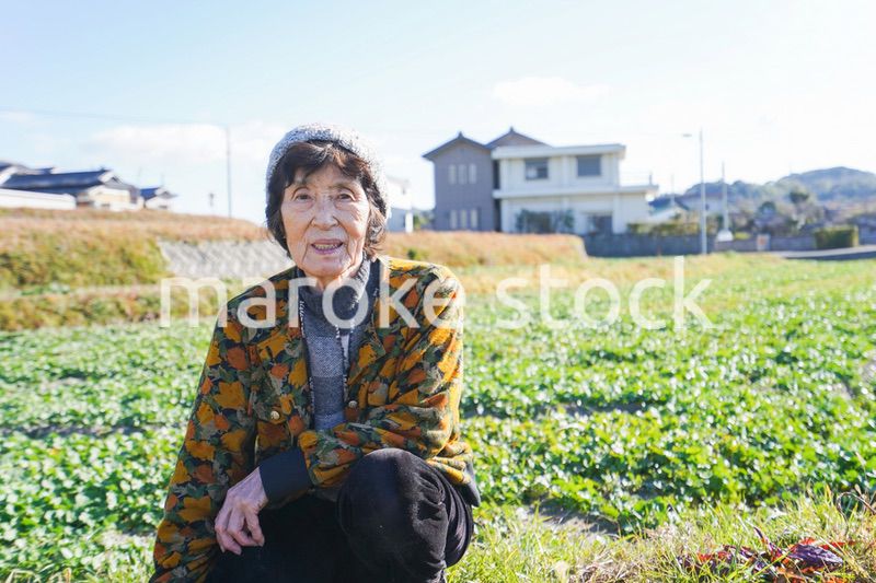 草抜きをする高齢の女性