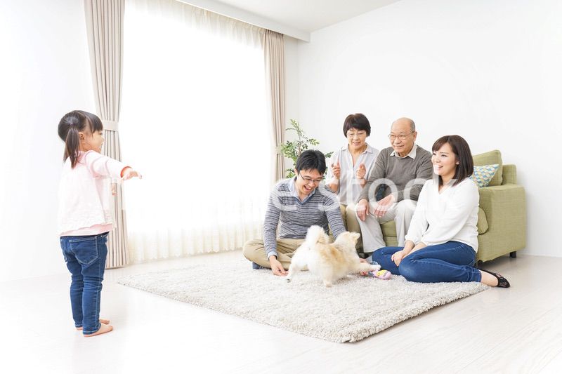 お遊戯をする子供と仲良しの家族