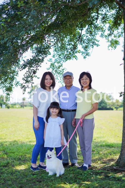 公園で楽しく過ごす家族