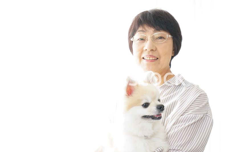 犬を飼うシニア女性