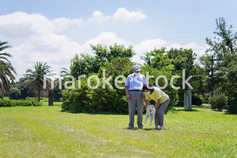 感染症に気を使いながら散歩をする高齢の夫婦