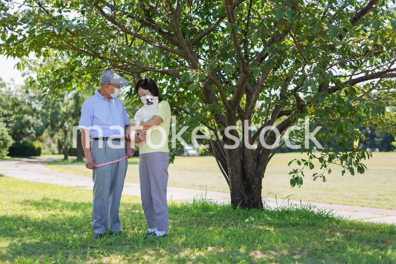 感染症に気を使いながら散歩をする高齢の夫婦